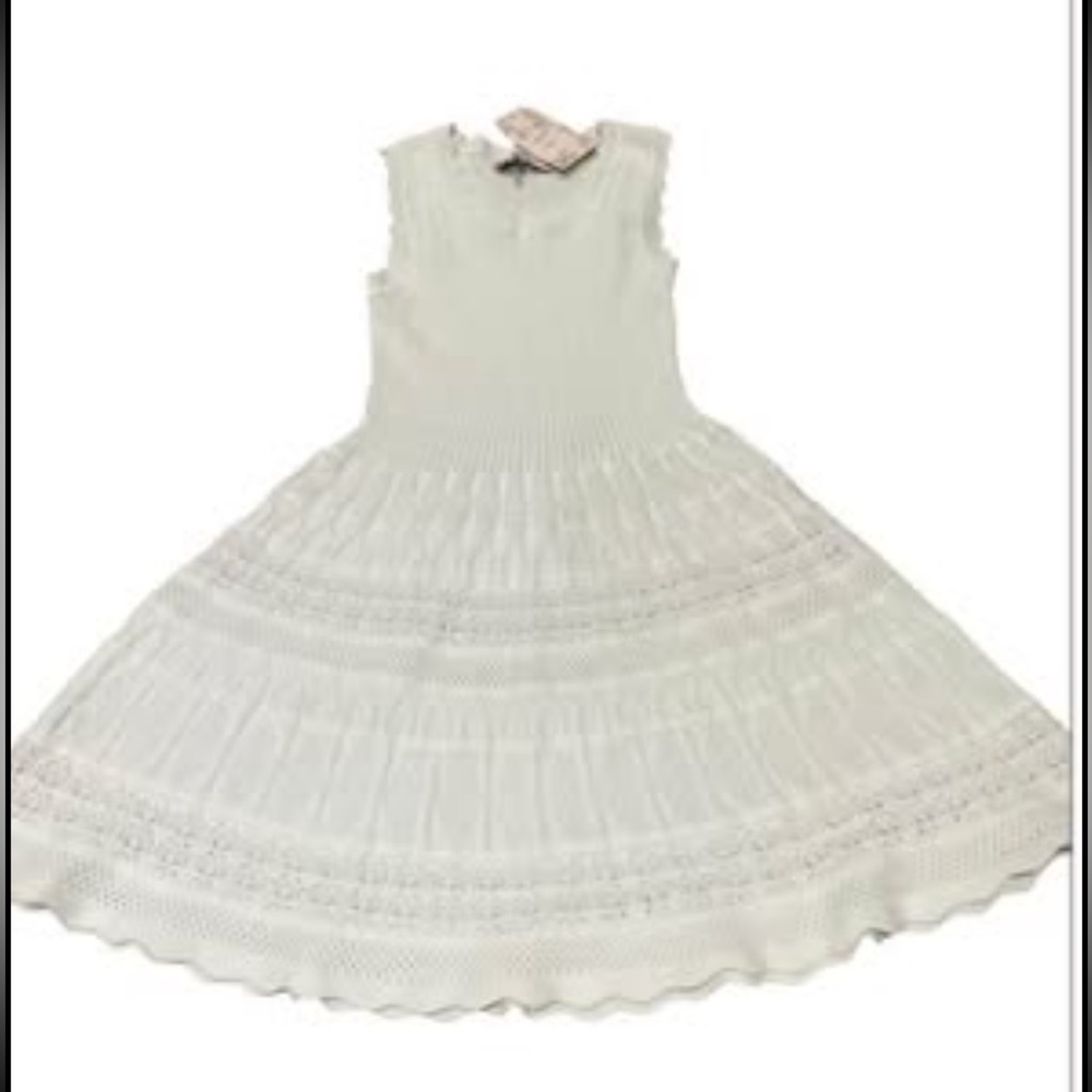 Willow & Finn Girls White Sleeveless Boho Smocked Crochet Knit Dress Size 6